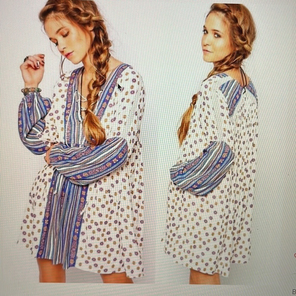 Free People Rain Or Shine Floral‎ ivory Mini Dress Size Small